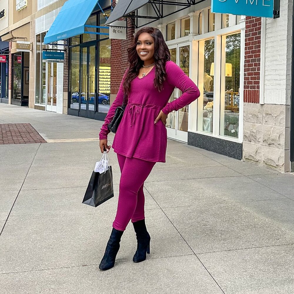 Plum/Purple Peplum Drawstring Legging Set | S-3X